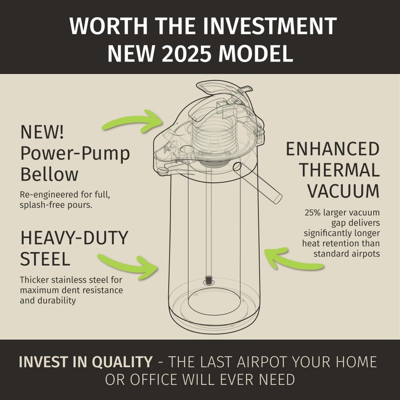 Cresimo قارورة قهوة كريزيمو مع مضخة - 102 أونصة / 3 لتر إبريق هواء 12 ساعة قارورة ماء ساخن كبيرة، موزع كاكاو للحفلات - إبريق شاي، إباريق هواء معزولة من الفولاذ المقاوم للصدأ لموزع المشروبات الساخنة - مضخة قهوة - Image 4